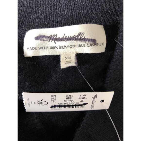 Madewell (Re)sponsible Sweater Cashmere V-Neck Crop Pullover True Black NWT XS - Picture 5 of 9